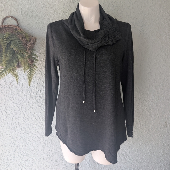 Soft Surroundings Tops - Soft Surroundings Drawstring Cowl Neck Top Size x Long Sleeve Blue Viscose Blend